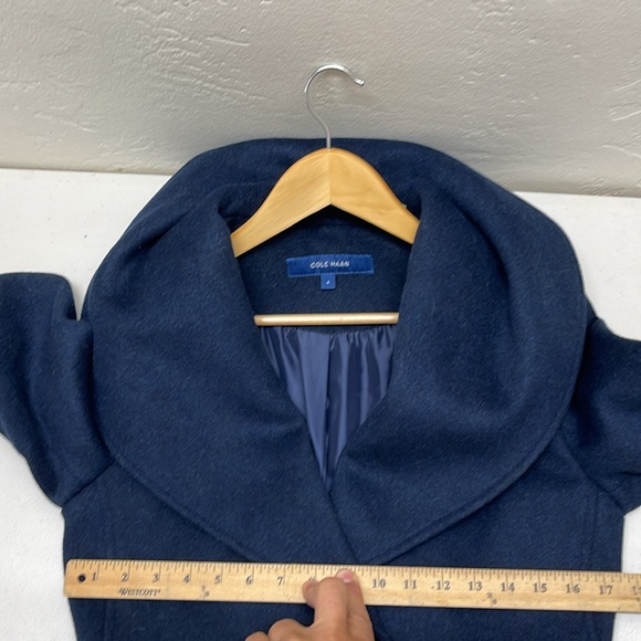 Cole Haan Women's Wool-Blend Wrap Coat Sz 4 $500 navy blue - Picture 12 of 15